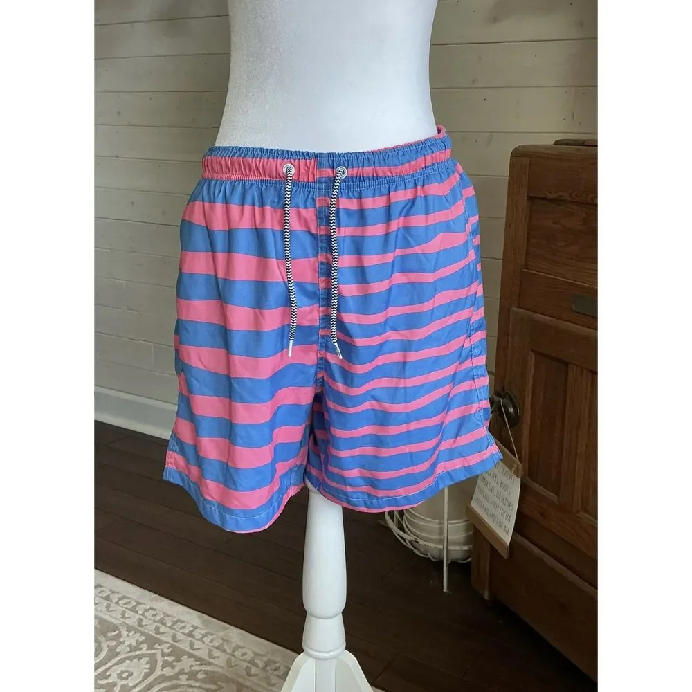 Boardies Pink & Blue Striped Mesh Lined Swim Trunks/Bathing suit shorts mens med